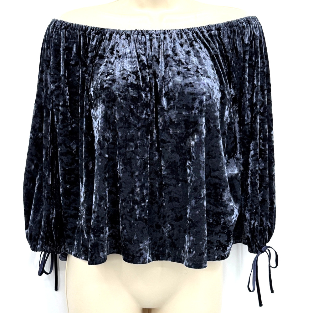 AEO Navy Blue Velvet Cropped Top Women's M Y2K Festival Peasant‎ Romantic Boho